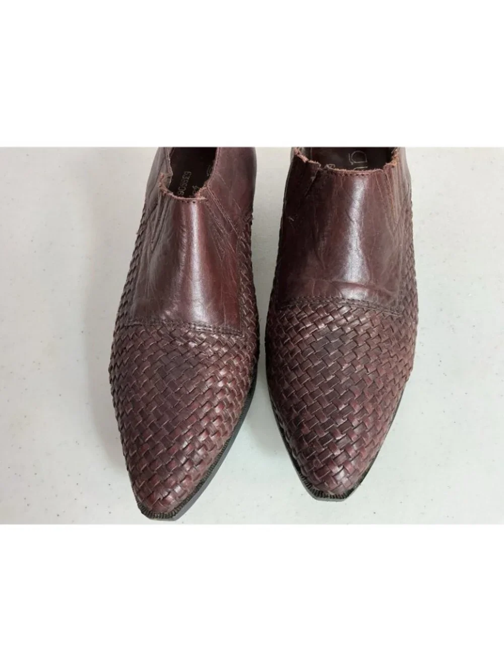Vintage Brown Leather Western Slip on Shoes Woven Boots in Brazil Women's 10